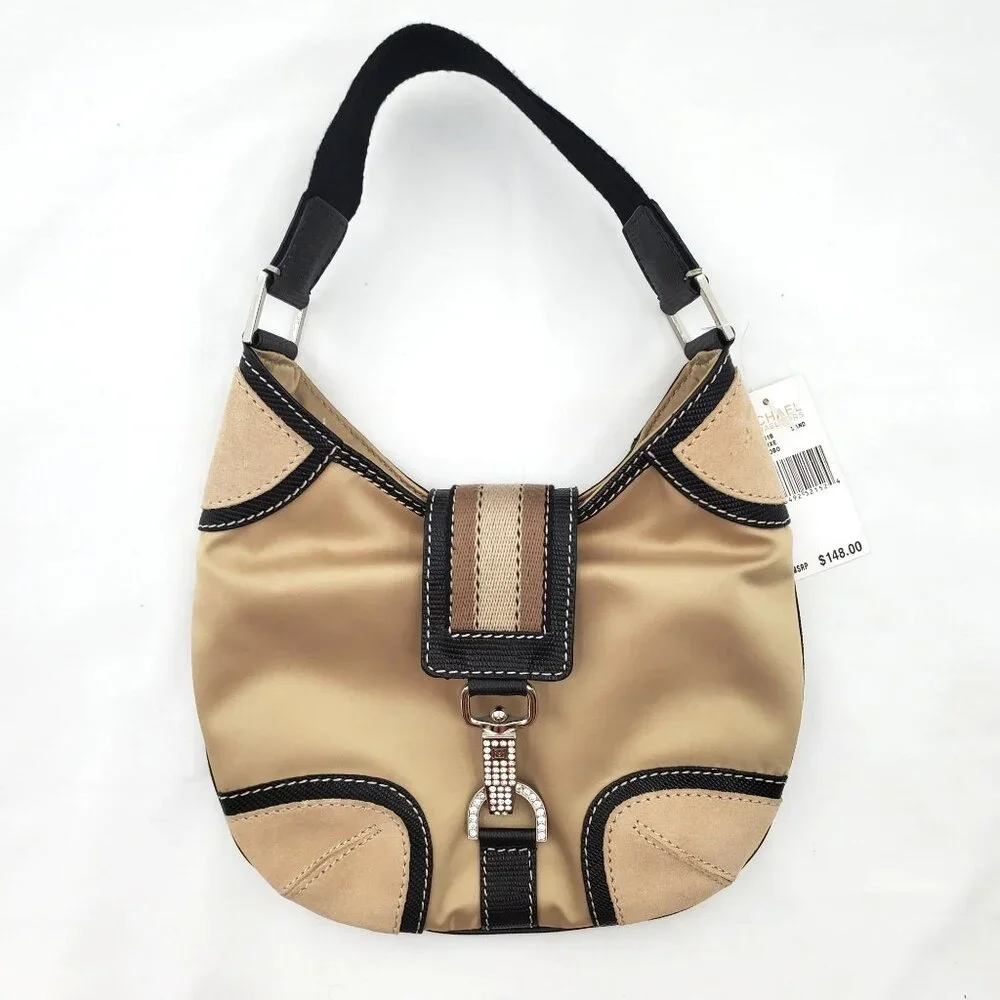 MICHAEL Michael Kors Women's Sport Luxe Small Hobo Satin Bag Sand New With Tags